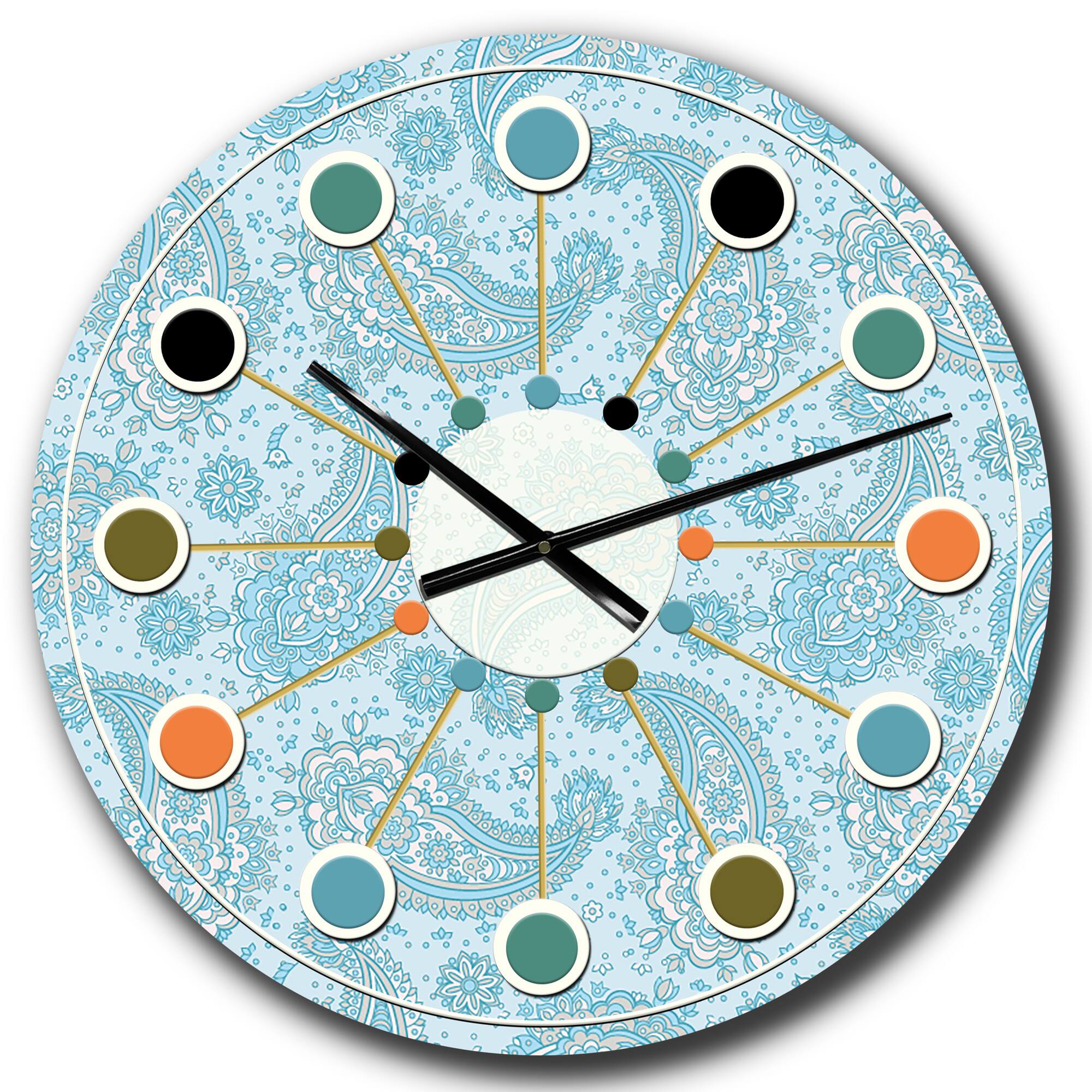 Designart Asian Floral Paisley Mid-Century Modern Wall Clock